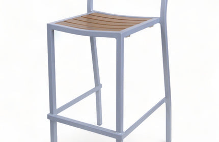 AMKO 2528T Silver Teak Aluminum Commercial Grade Restaurant Barstool