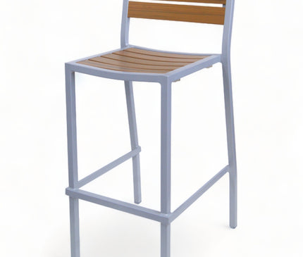 AMKO 2528T Silver Teak Aluminum Commercial Grade Restaurant Barstool