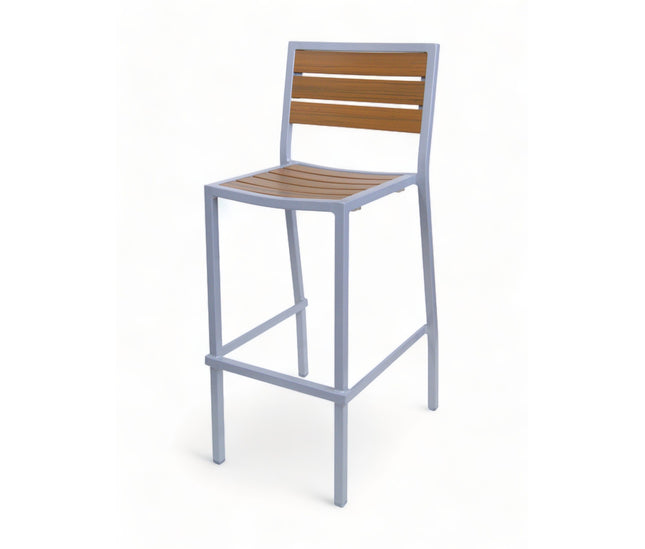 AMKO 2528T Silver Teak Aluminum Commercial Grade Restaurant Barstool