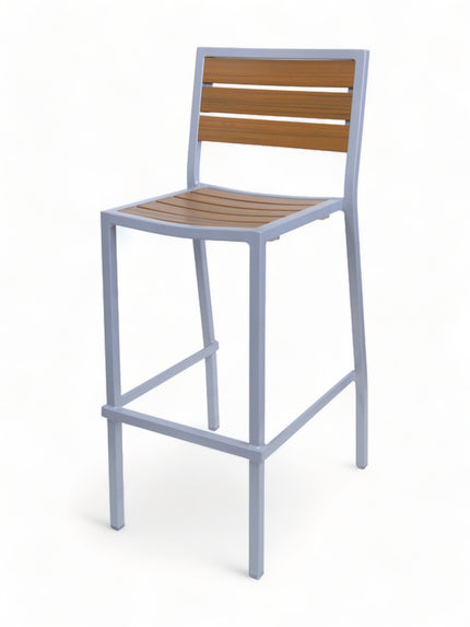 AMKO 2528T Silver Teak Aluminum Commercial Grade Restaurant Barstool