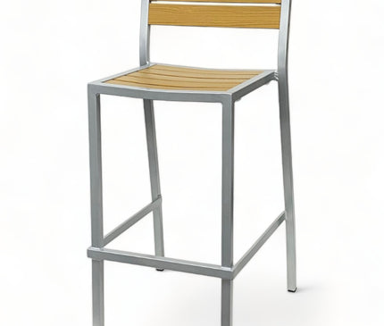 AMKO 2543ST Silver Teak Aluminum Commercial Grade Restaurant Barstool