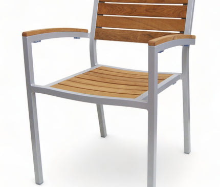 AMKO 518AT Silver Teakwood Aluminum Commercial Grade Restaurant Chair