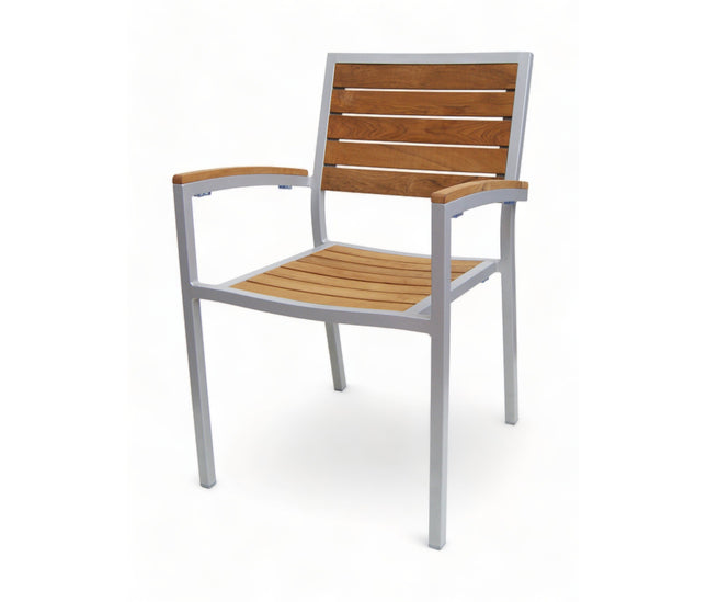 AMKO 518AT Silver Teakwood Aluminum Commercial Grade Restaurant Chair