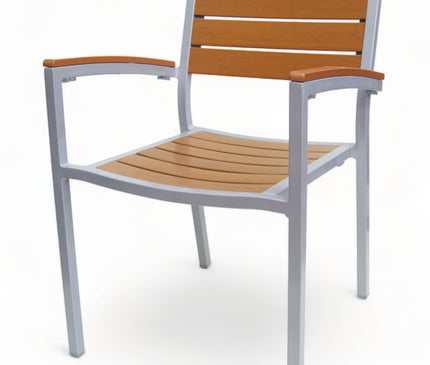 AMKO 528AT Silver Teak Aluminum Commercial Grade Restaurant Chair