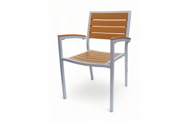 AMKO 528AT Silver Teak Aluminum Commercial Grade Restaurant Chair