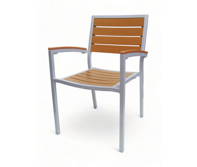 AMKO 528AT Silver Teak Aluminum Commercial Grade Restaurant Chair