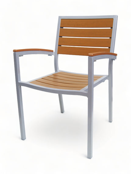 AMKO 528AT Silver Teak Aluminum Commercial Grade Restaurant Chair