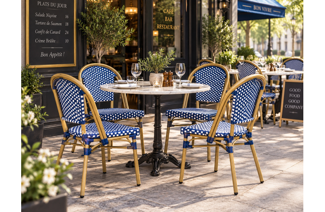 AMKO 608SBL Blue and White Aluminum Commercial Grade Restaurant Chair
