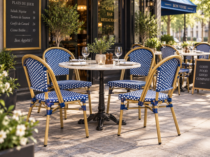 AMKO 608SBL Blue and White Aluminum Commercial Grade Restaurant Chair