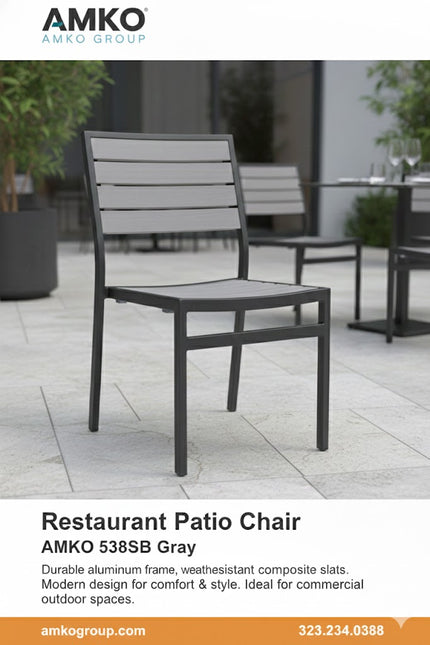 AMKO 538SB Black Gray Aluminum Commercial Grade Restaurant Chair