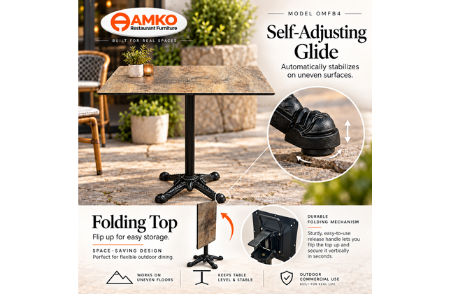 AMKO OMFB4 Outdoor Folding Table Base with Self-Adjusting Glides