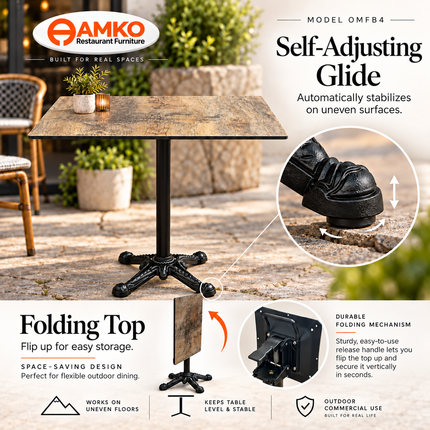 AMKO OMFB4 Outdoor Folding Table Base with Self-Adjusting Glides