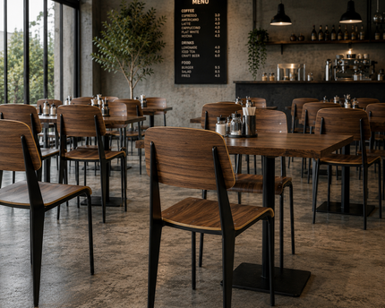 AMKO M7770 HPL Black Walnut Metal Commercial Grade Restaurant Chair