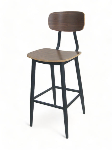 AMKO M7775BS Black Walnut Metal Commercial Grade Restaurant Barstool