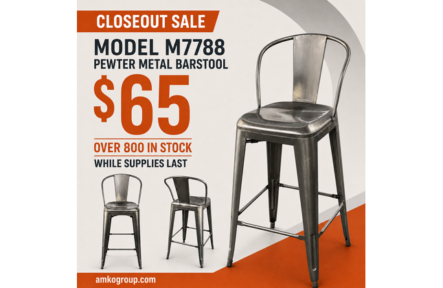 AMKO M7788 Pewter Commercial Grade Restaurant Barstool