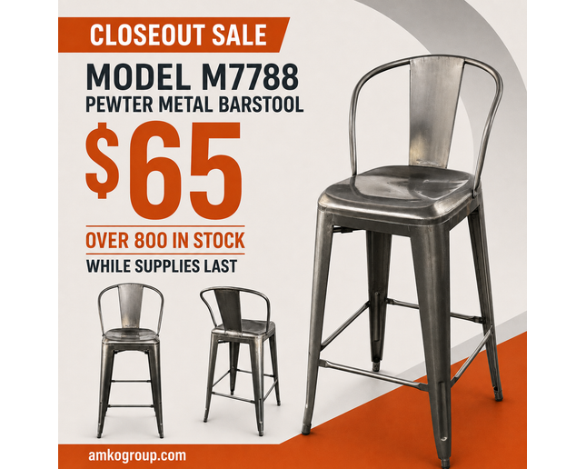 AMKO M7788 Pewter Commercial Grade Restaurant Barstool