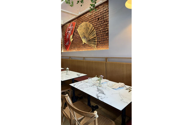 AMKO T76 White Marble HPL Restaurant Patio Table