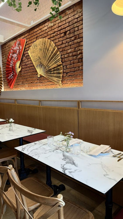 AMKO T76 White Marble HPL Restaurant Patio Table